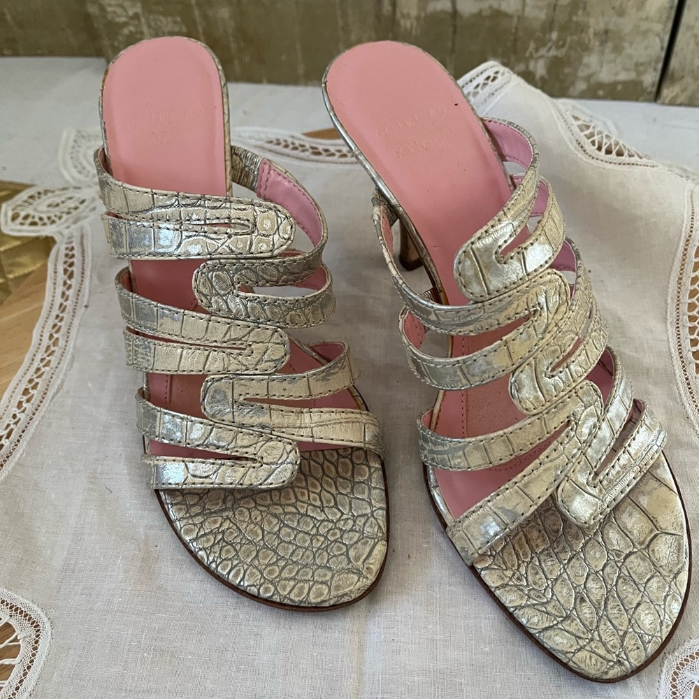Circa Joan & David Nude/Silver Lizard Print Leather Slide on Shoes - Size 7.5M